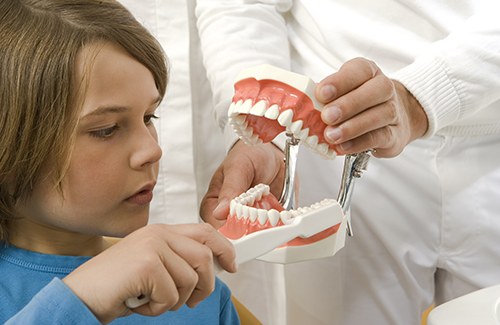 Best kids dentist teaching child about dental hygiene